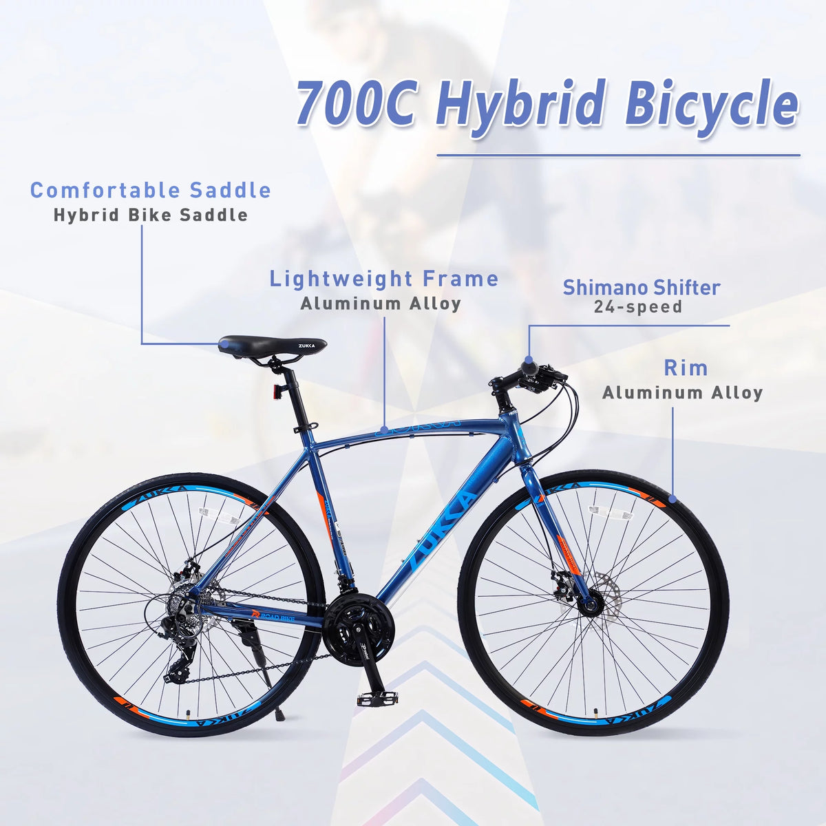 Blue 24 Speed 700C Hybrid Bike T733