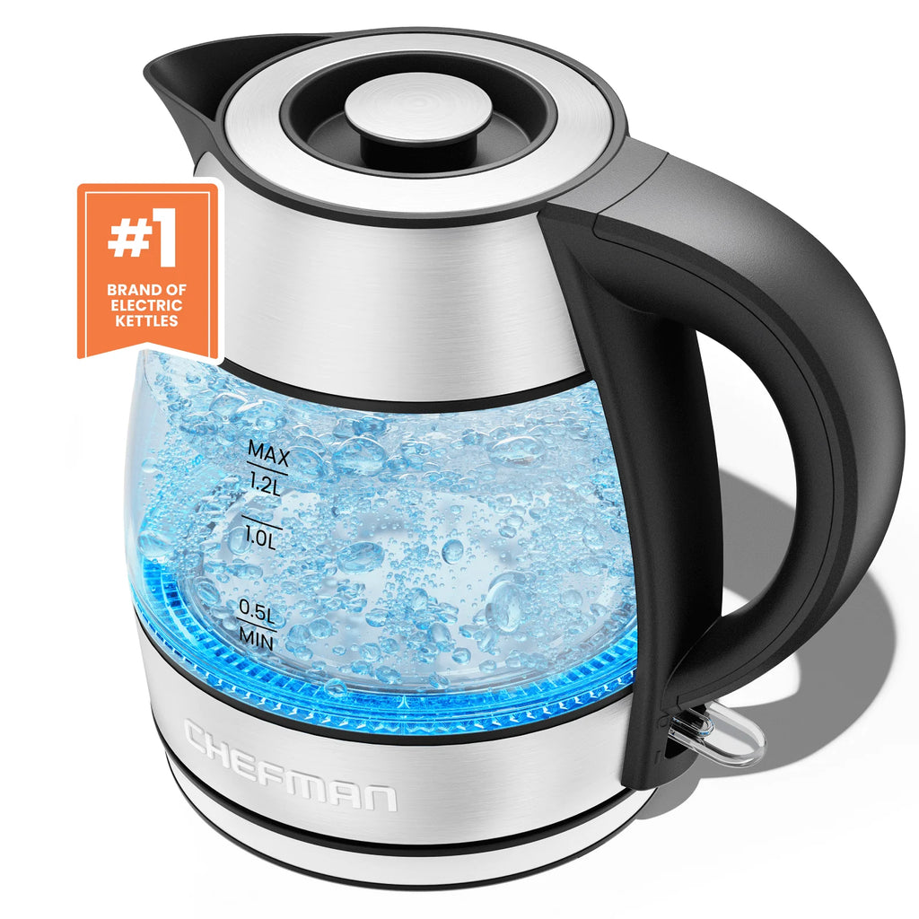 Glass Kettle, 1.2 Liter, 1500 Watts, Stainless Steel Q43049