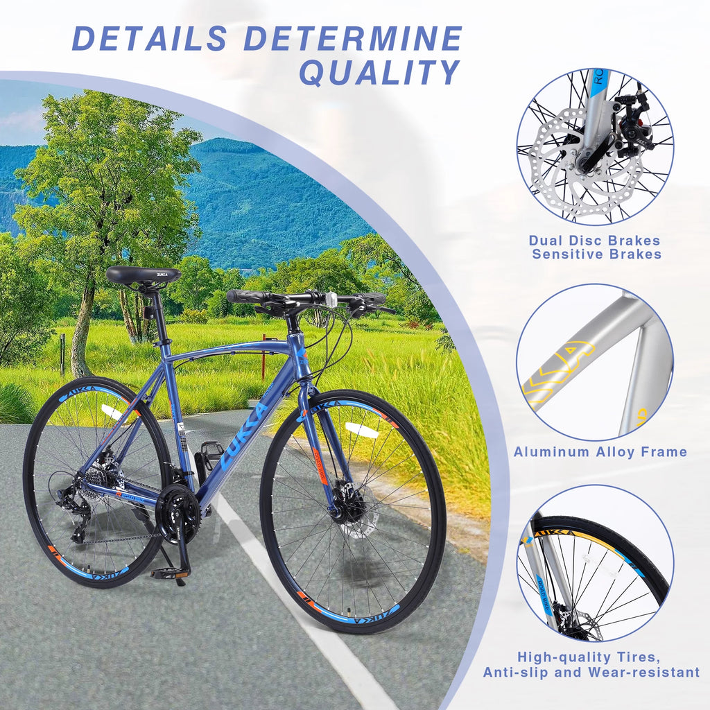 Blue 24 Speed 700C Hybrid Bike T733
