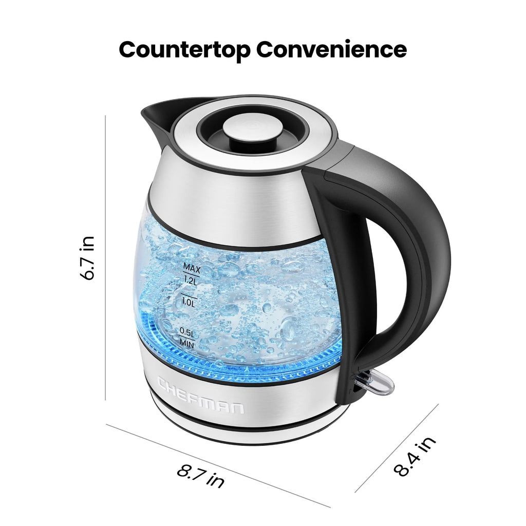 Glass Kettle, 1.2 Liter, 1500 Watts, Stainless Steel Q43049