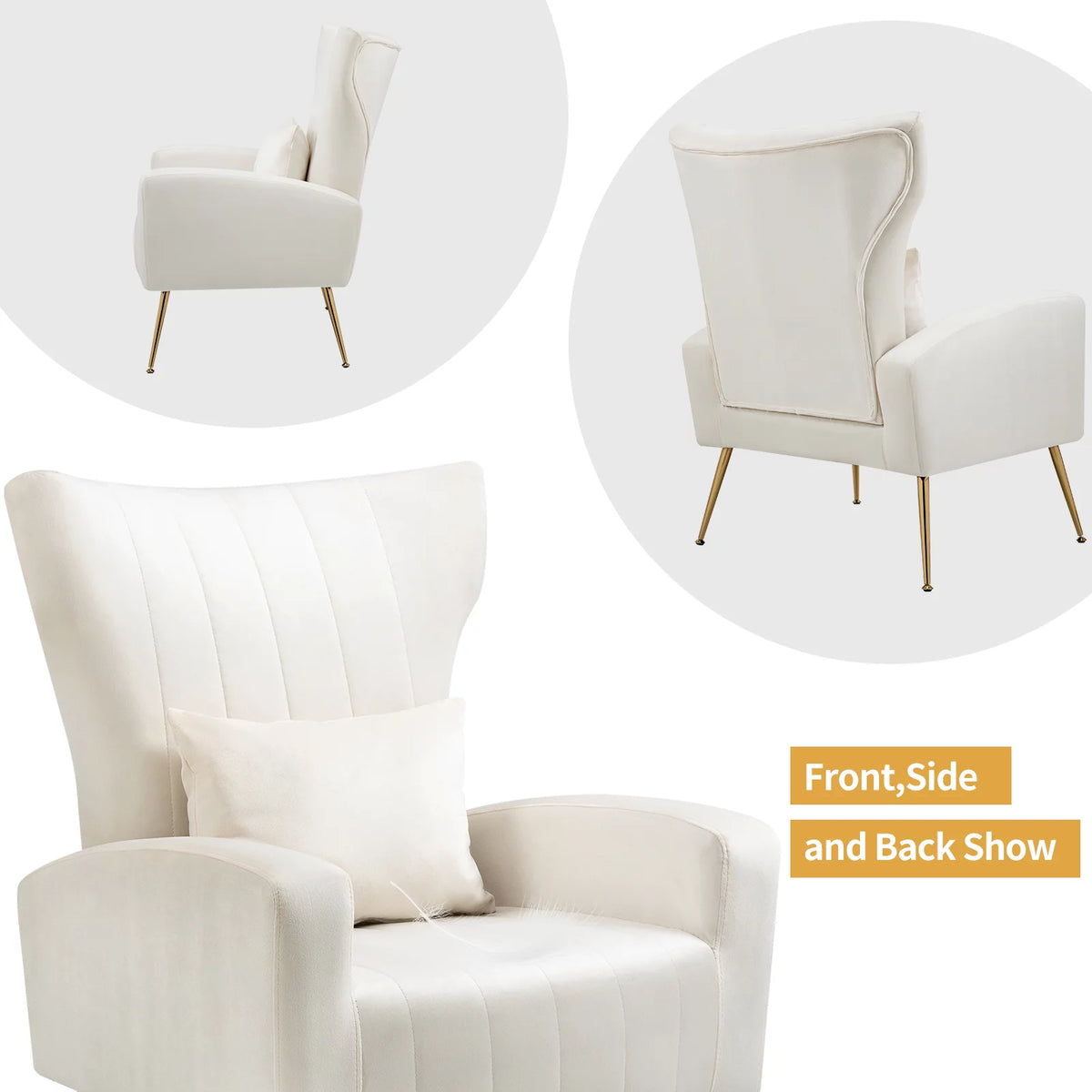 White Velvet Accent Chair with Lumbar Pillow D844252