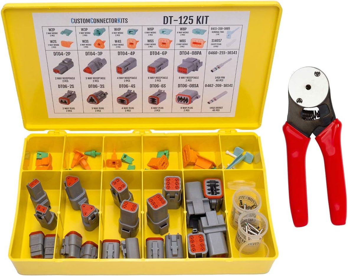 Gray Automotive Electrical Connectors 14-20 Gauge 125 Piece Kit with Crimp Tool V43139