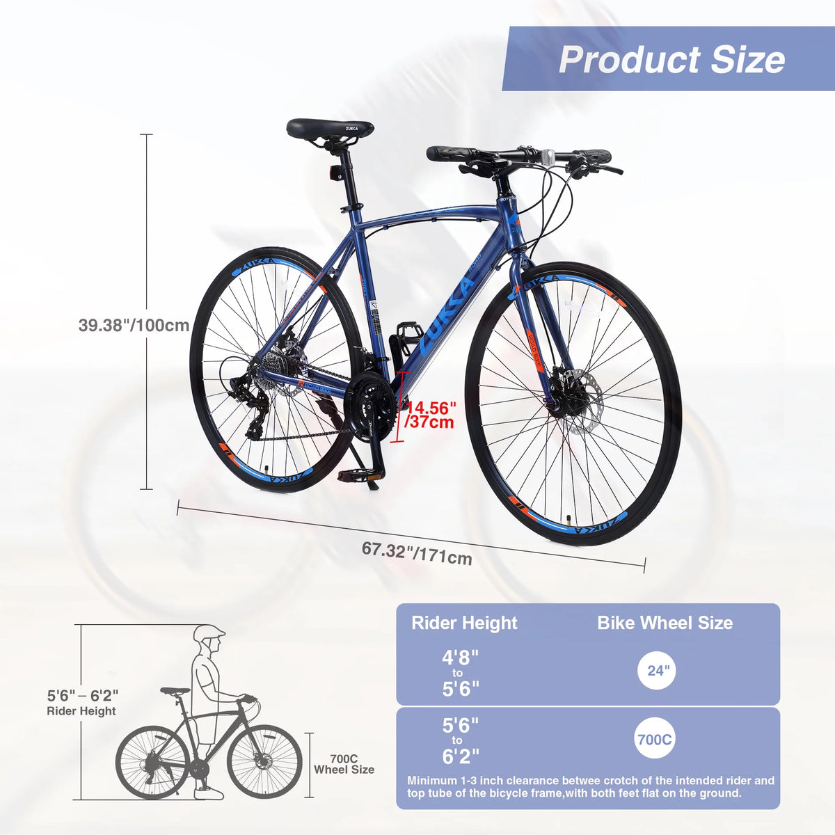 Blue 24 Speed 700C Hybrid Bike T733