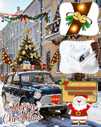 Christmas Reindeer Antlers Car Decoration Kit with LED Lights Nose and Jingle Bells T523