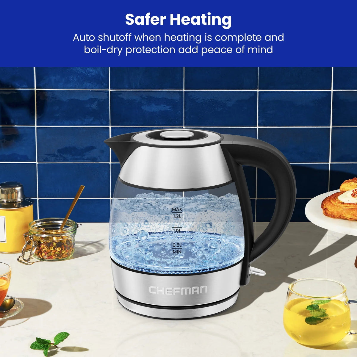 Glass Kettle, 1.2 Liter, 1500 Watts, Stainless Steel Q43049