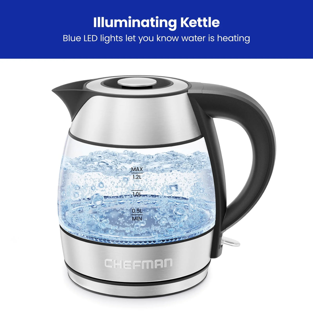 Glass Kettle, 1.2 Liter, 1500 Watts, Stainless Steel Q43049