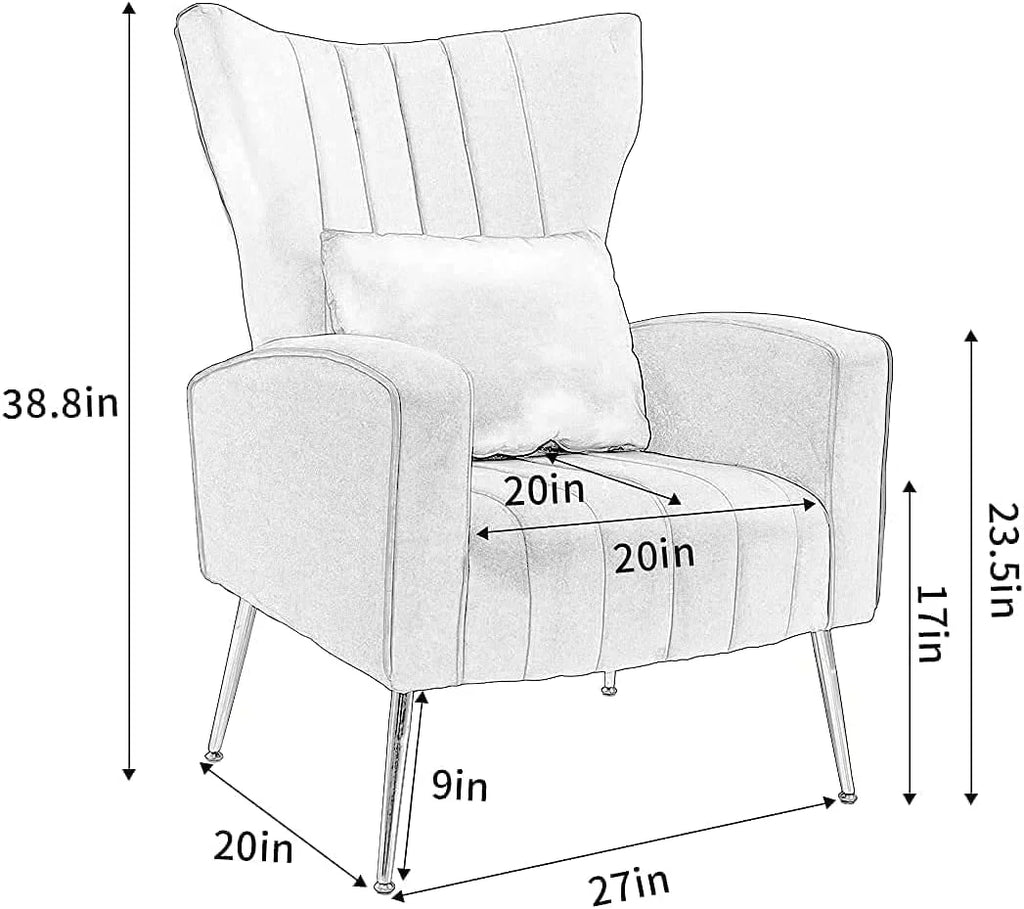 White Velvet Accent Chair with Lumbar Pillow D844252