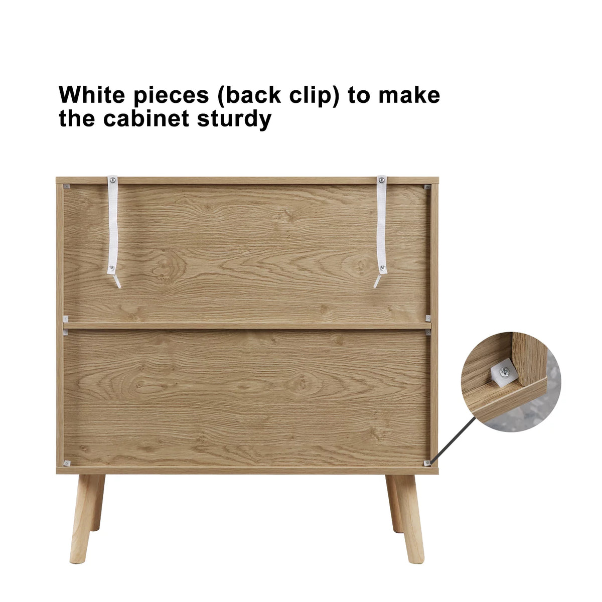 2-Doors Accent Cabinet Sideboard with Pine Wood Legs Rattan Cabinet Cupboard O6988