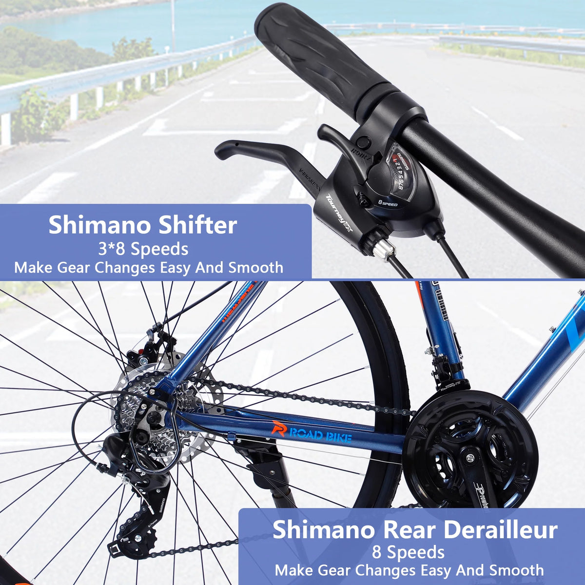 Blue 24 Speed 700C Hybrid Bike T733