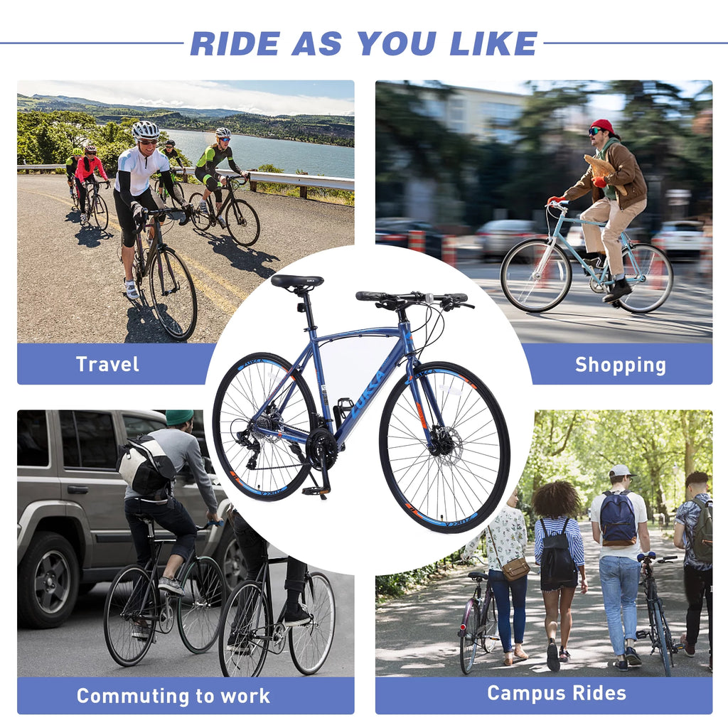Blue 24 Speed 700C Hybrid Bike T733