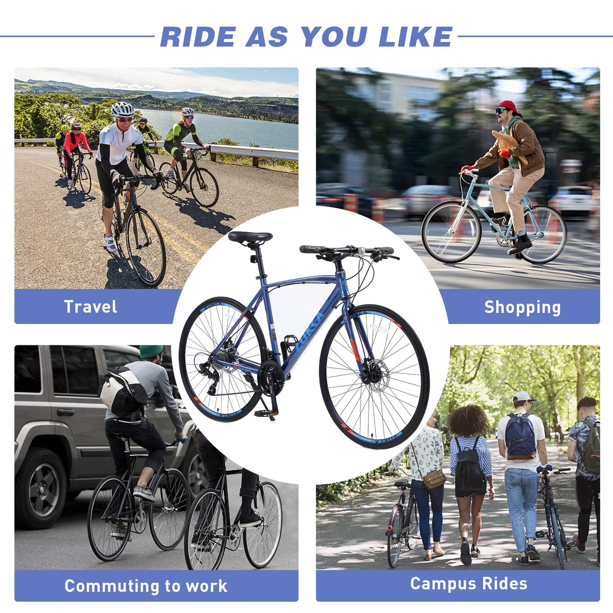 Blue 24 Speed 700C Hybrid Bike T733