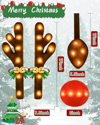 Christmas Reindeer Antlers Car Decoration Kit with LED Lights Nose and Jingle Bells T523