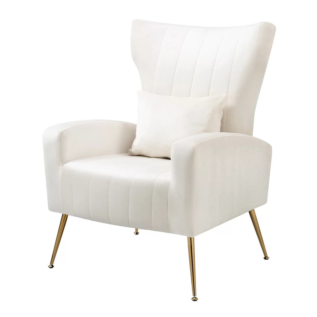 White Velvet Accent Chair with Lumbar Pillow D844252